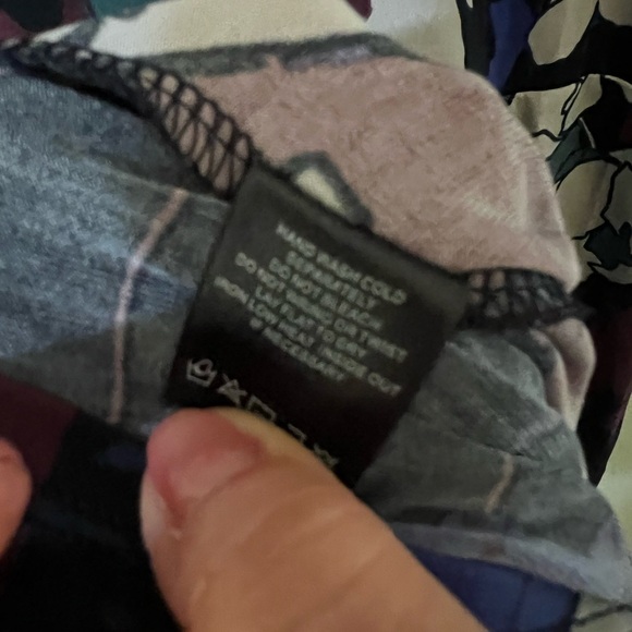 SABIE small Dress Faux Wrap Muted Purple Blue Gray Green Floral Jersey A Line - Picture 10 of 10